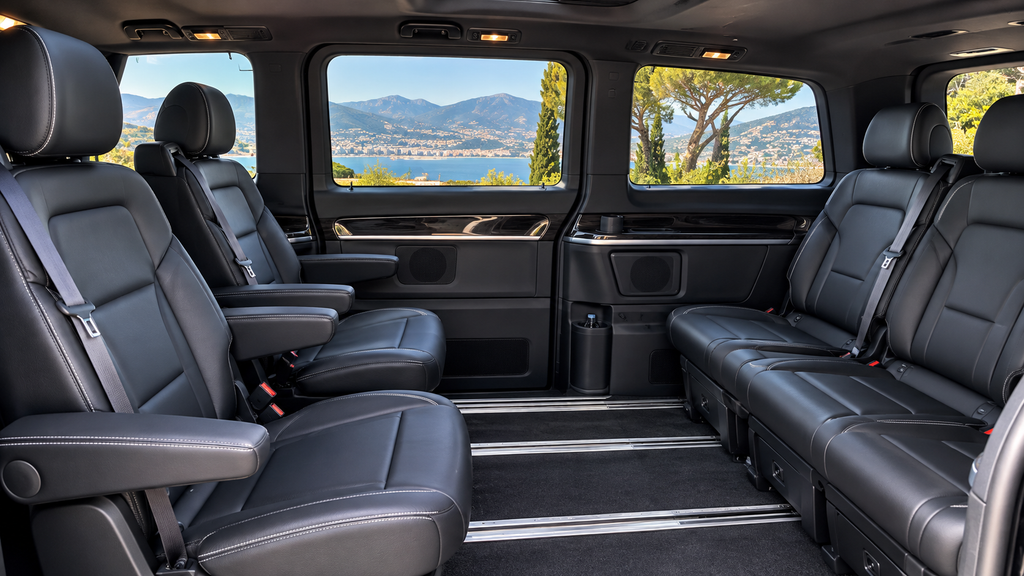 Intérieur Mercedes avec chauffeur privé sur la Côte d’Azur