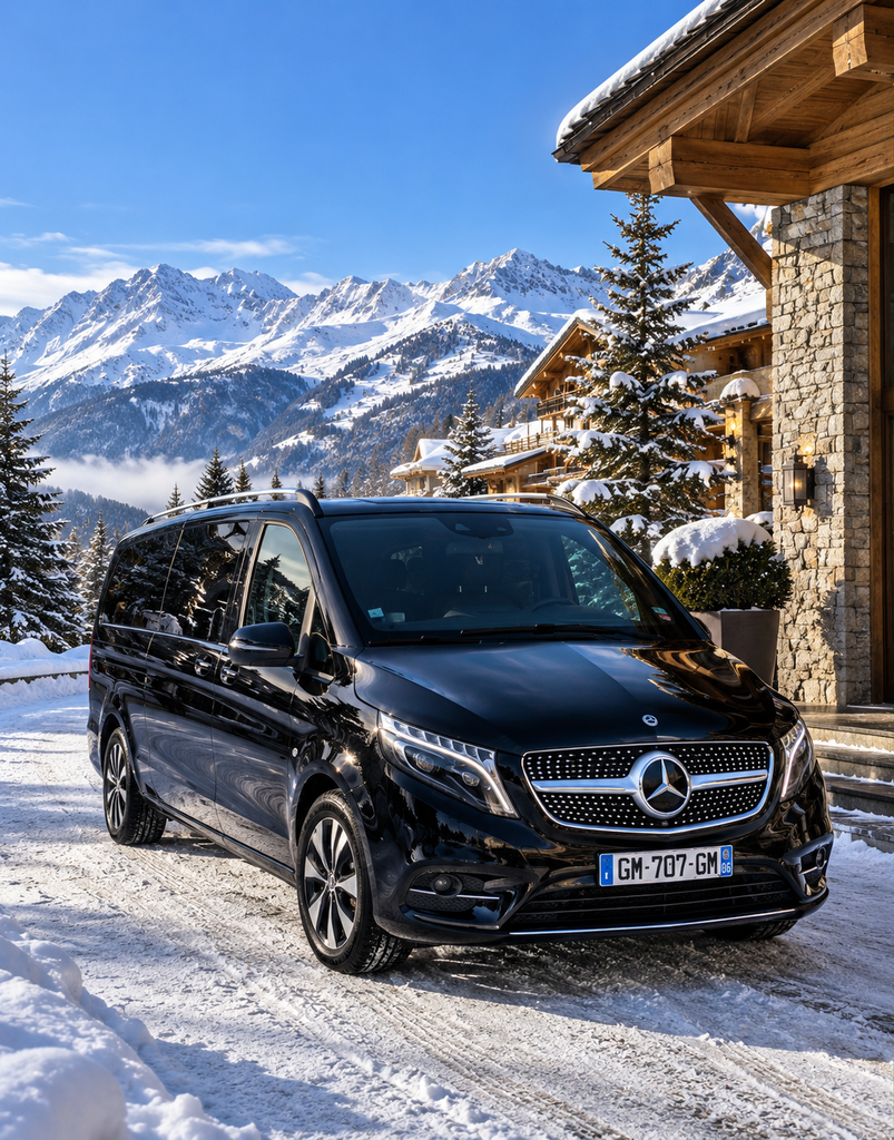 Mercedes avec chauffeur privé dans les Alpes françaises