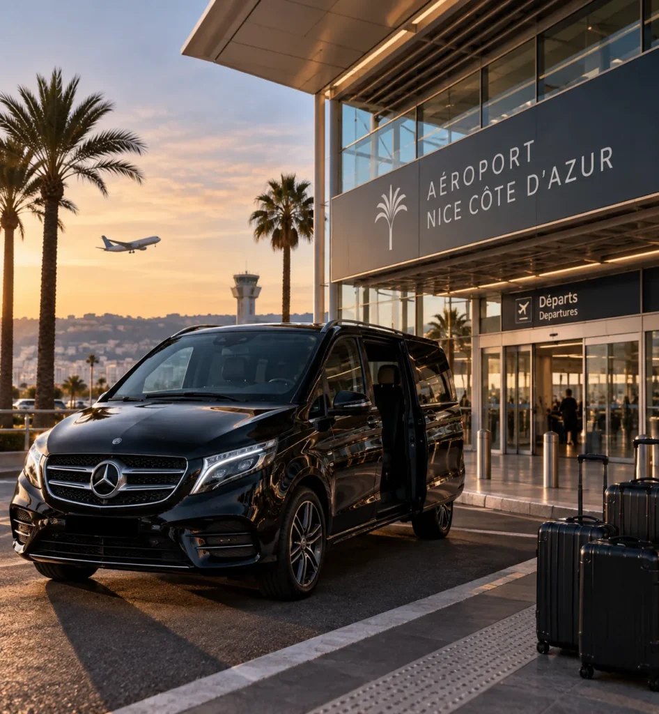 Mercedes avec chauffeur privé à l’aéroport de Nice
